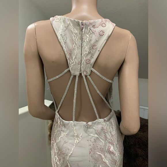 Stunning Custom Embroidered & Sequined Floral Lace Sexy Back Fishtail Gown - Picture 11 of 14